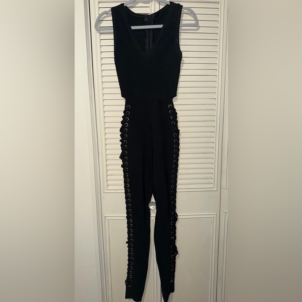 Elegant Black Lace-Up Jumpsuit